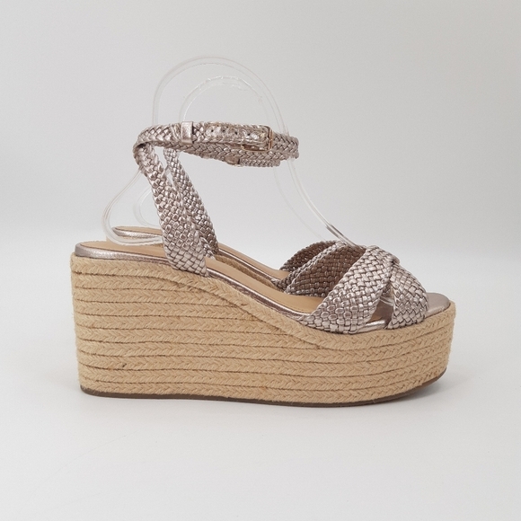 Anthropologie | Woven Strap Wedge Raffia Heels, Sandals in Champagne - Picture 3 of 12
